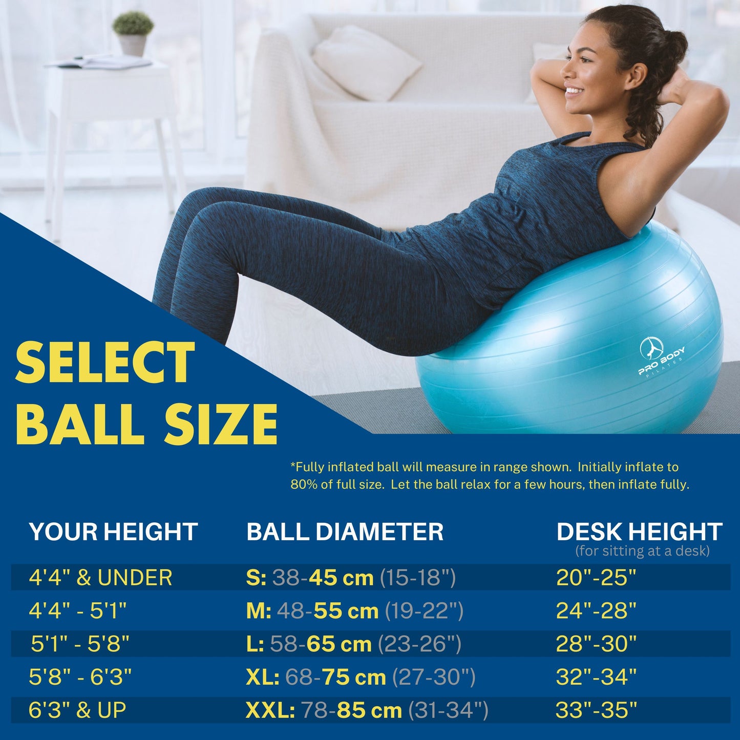 Yoga Ball for Pregnancy, Fitness, Balance, Workout at Home, Office and Physical Therapy (Blue)