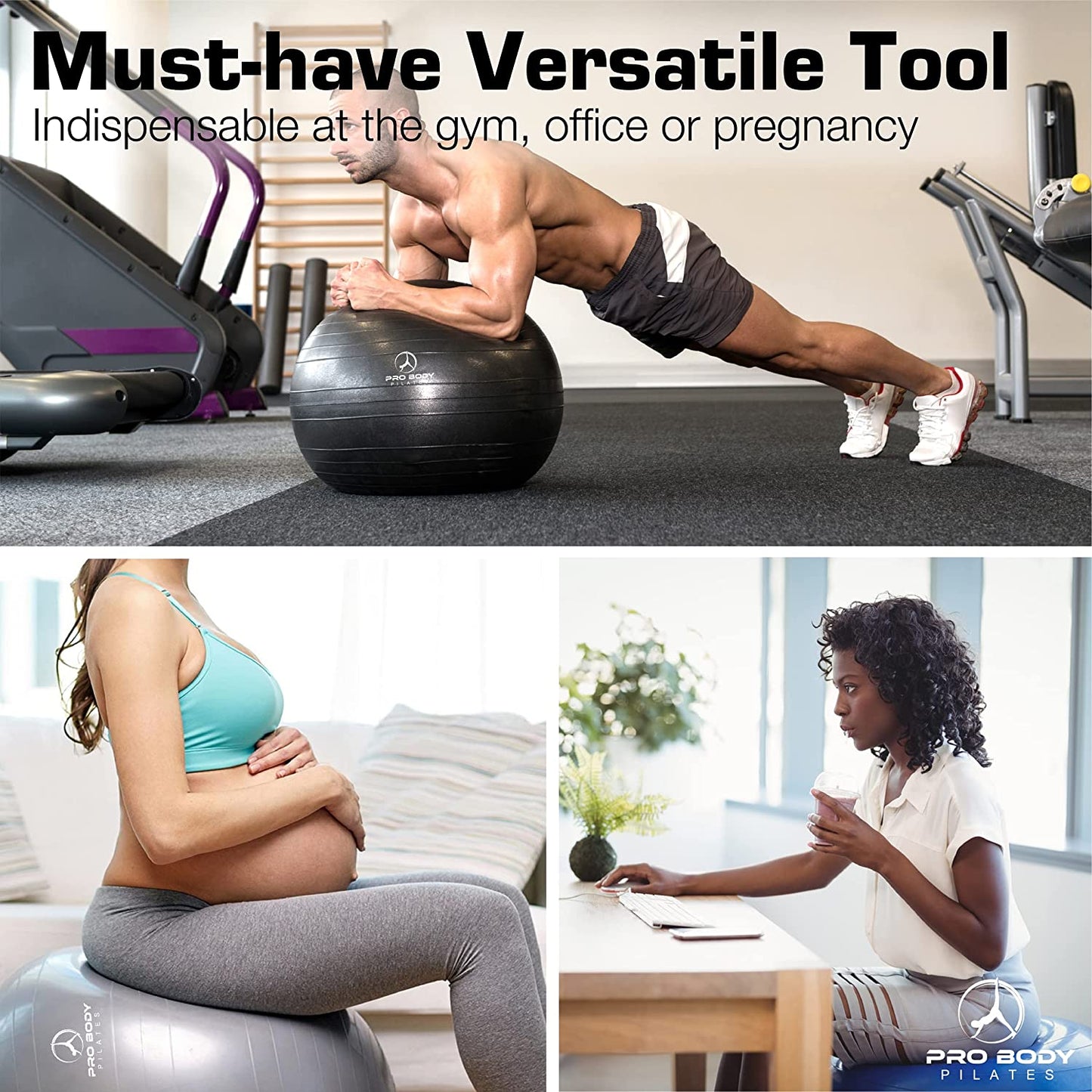 Yoga Ball for Pregnancy, Fitness, Balance, Workout at Home, Office and Physical Therapy (Mist)