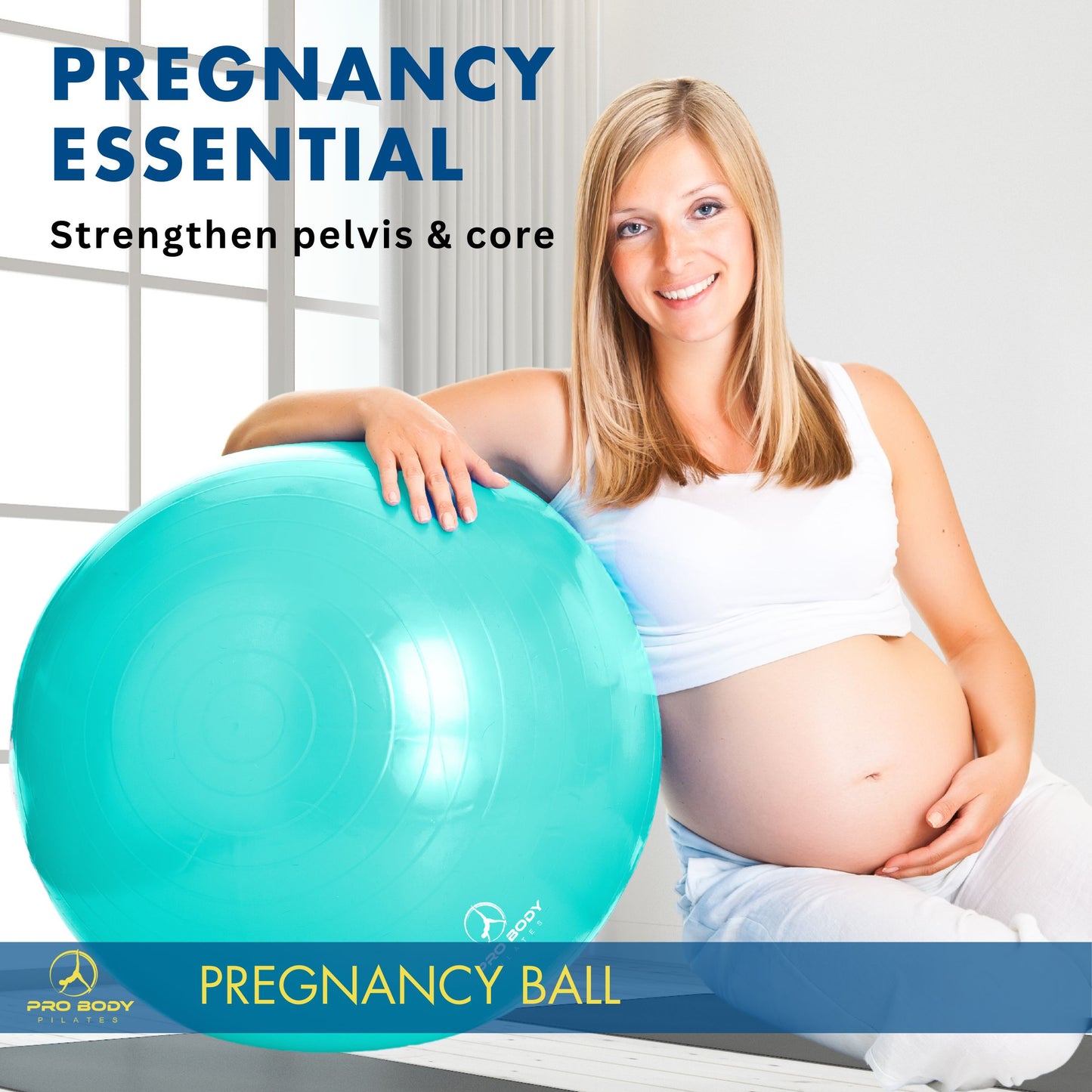 Pregnancy Ball for Maternity, Labor and Birth.  Includes Pregnancy Guide.  (Aqua)