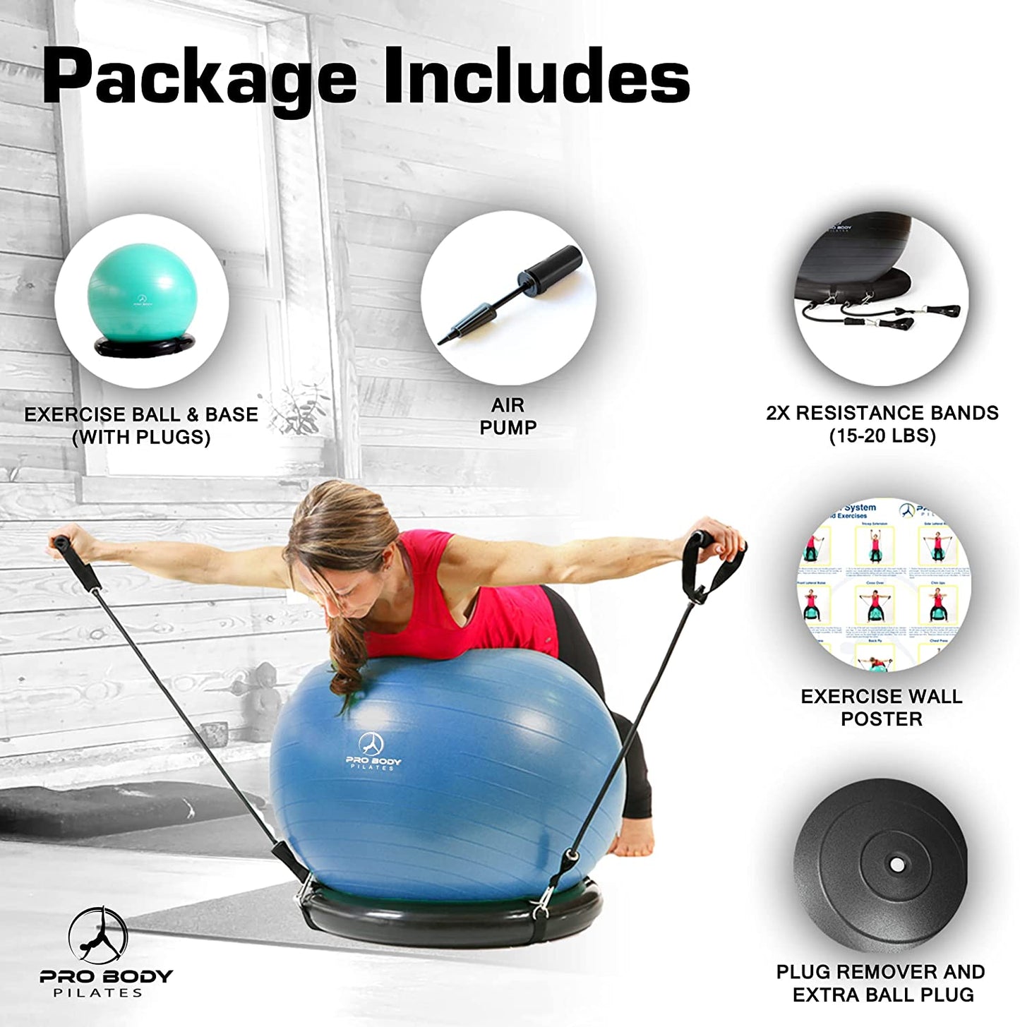 Exercise Ball Chair with Base & Bands