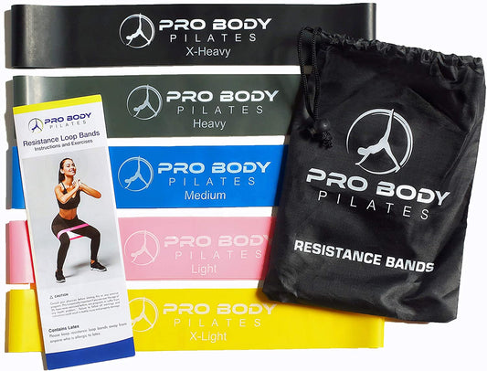 Premium Set of 5 Exercise Bands to Complement Pilates, Yoga, Physical Therapy and Strength Training