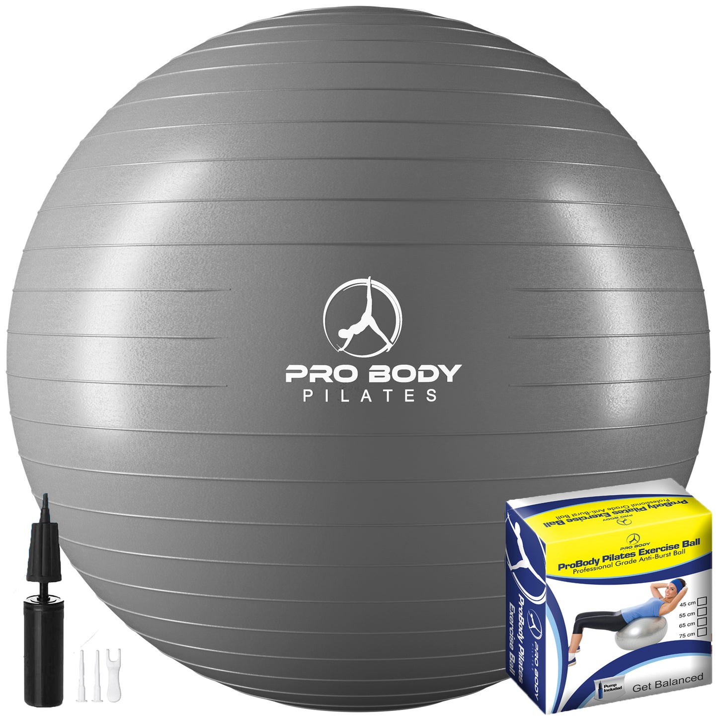 Yoga Ball for Pregnancy, Fitness, Balance, Workout at Home, Office and Physical Therapy (Silver)